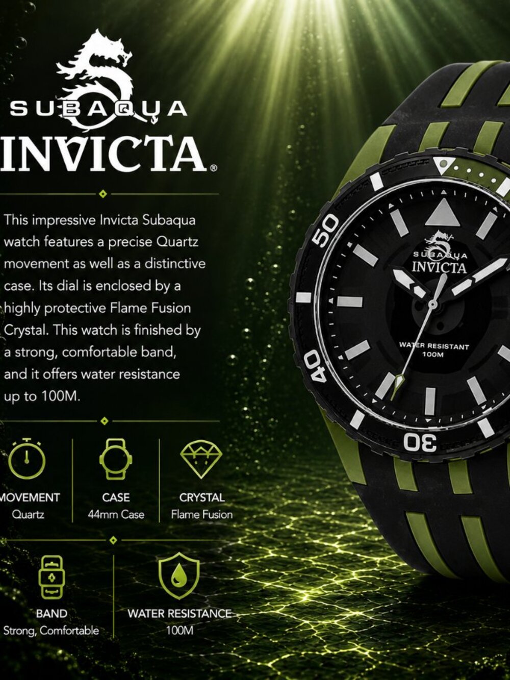 Invicta Subaqua 44mm Green/Black (70035) - Brand New in Box